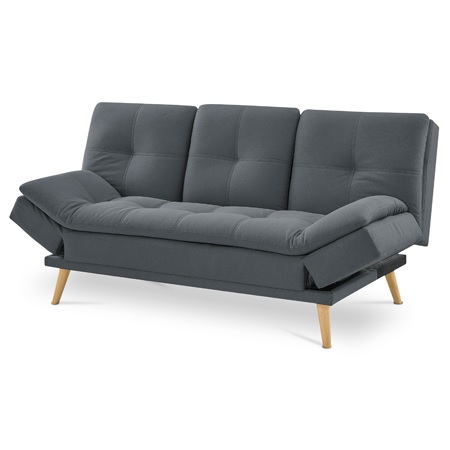 Rozkládací pohovka click-clack, 3místná, držák nápojů, potah tmavě šedá látka, nohy masiv buk ASB-4720 GREY2